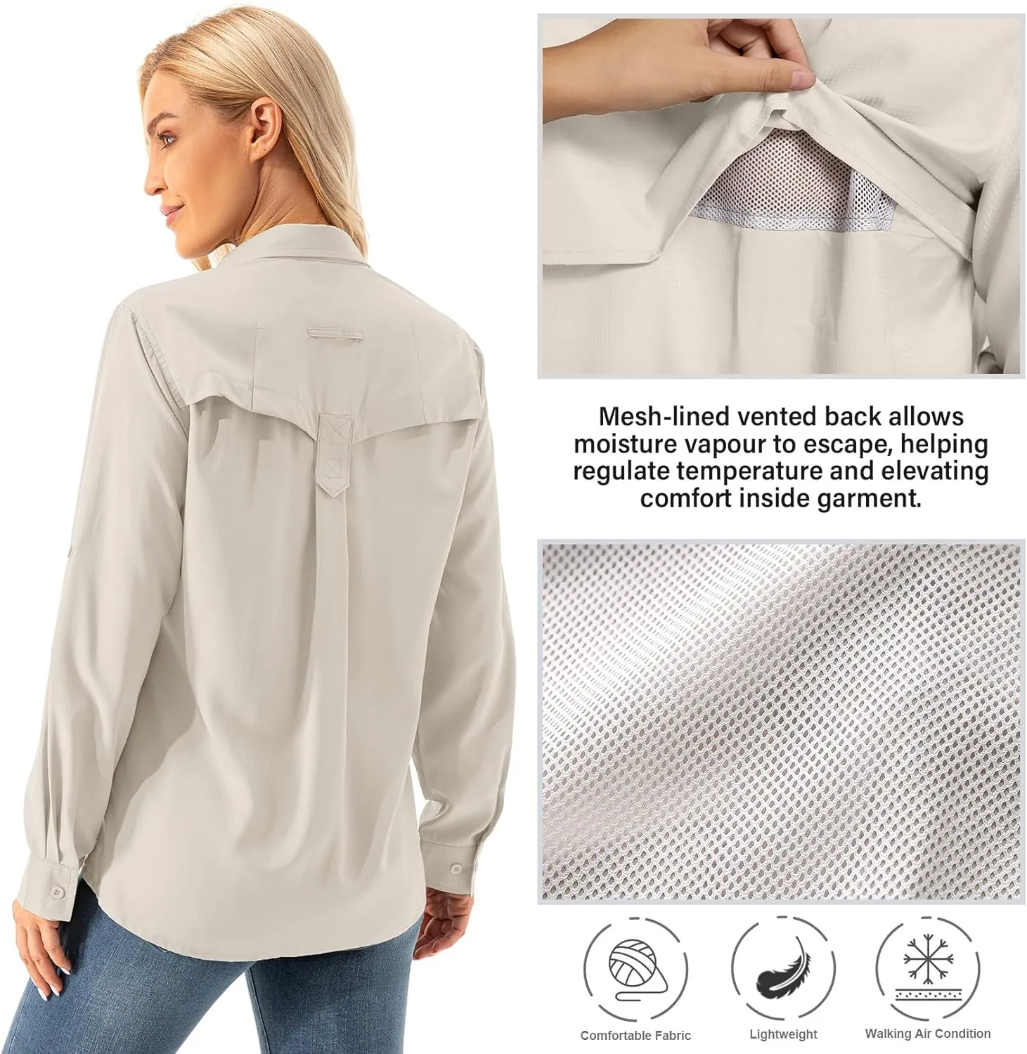 Womens UPF 50  UV Sun Protection Safari Shirts Long Sleeve Outdoor Cool Quick Dry Fishing Hiking Gardening Shirts