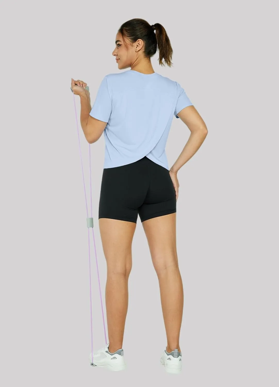 Women's Workout Shirts Short Sleeve Cropped Split Back Athletic Tops Active Running Gym Quick Dry Sun Shirts UPF 50 
