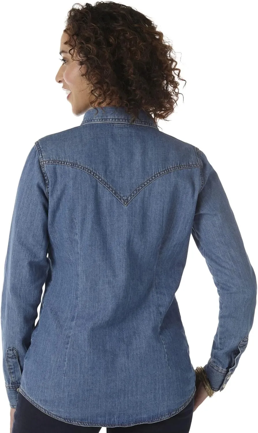 Wrangler Women's Retro Long Sleeve Western Snap Shirt Mid Denim