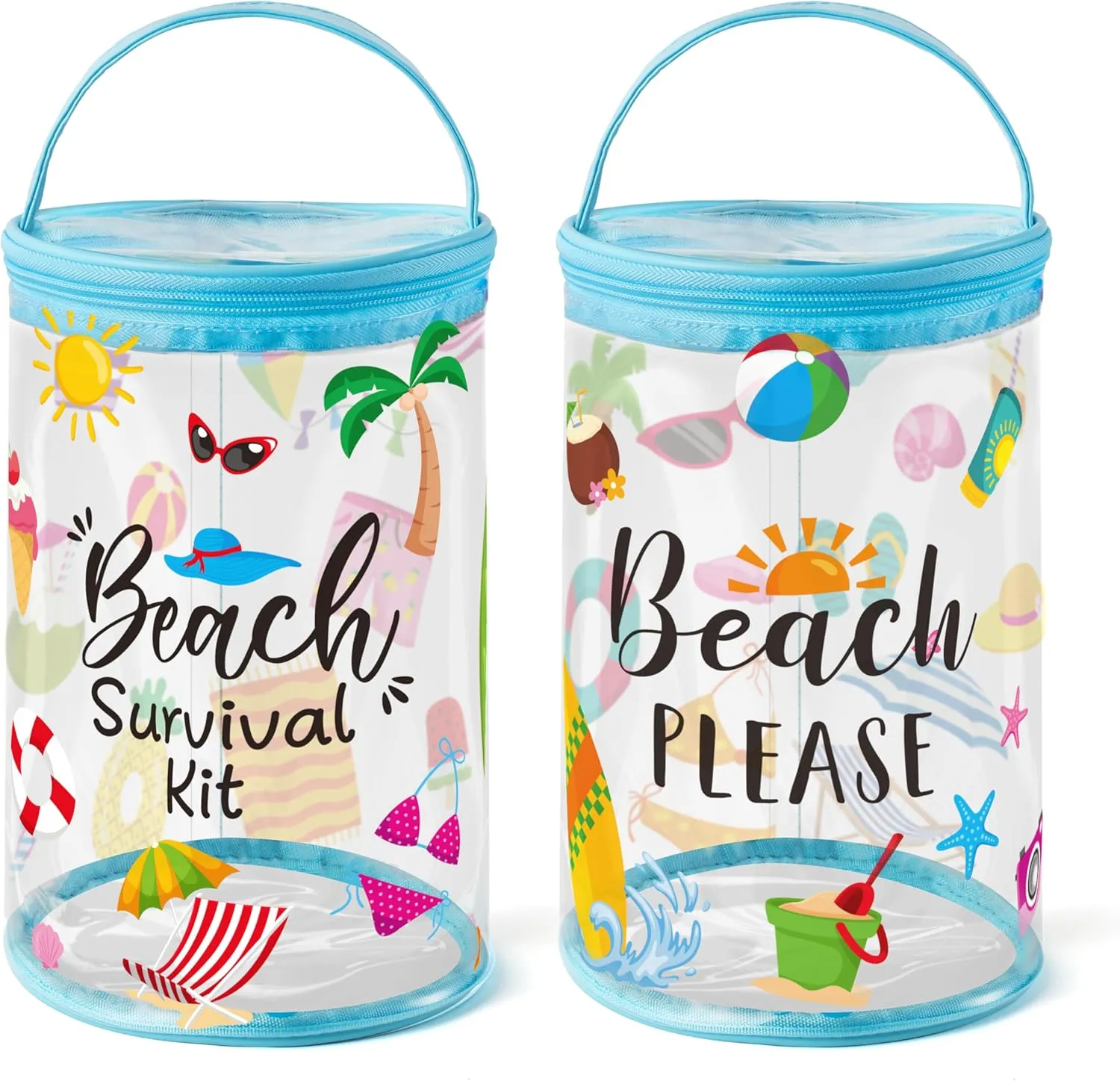Y1tvei Beach Lotion Toiletry Bag - 2Pcs Beach Survival Kit Cylinder Travel Makeup Bag with Handle Sunscreen Holder Pouch Clear PVC Plastic Waterproof Barrel Zipper Cosmetic Bag for Women