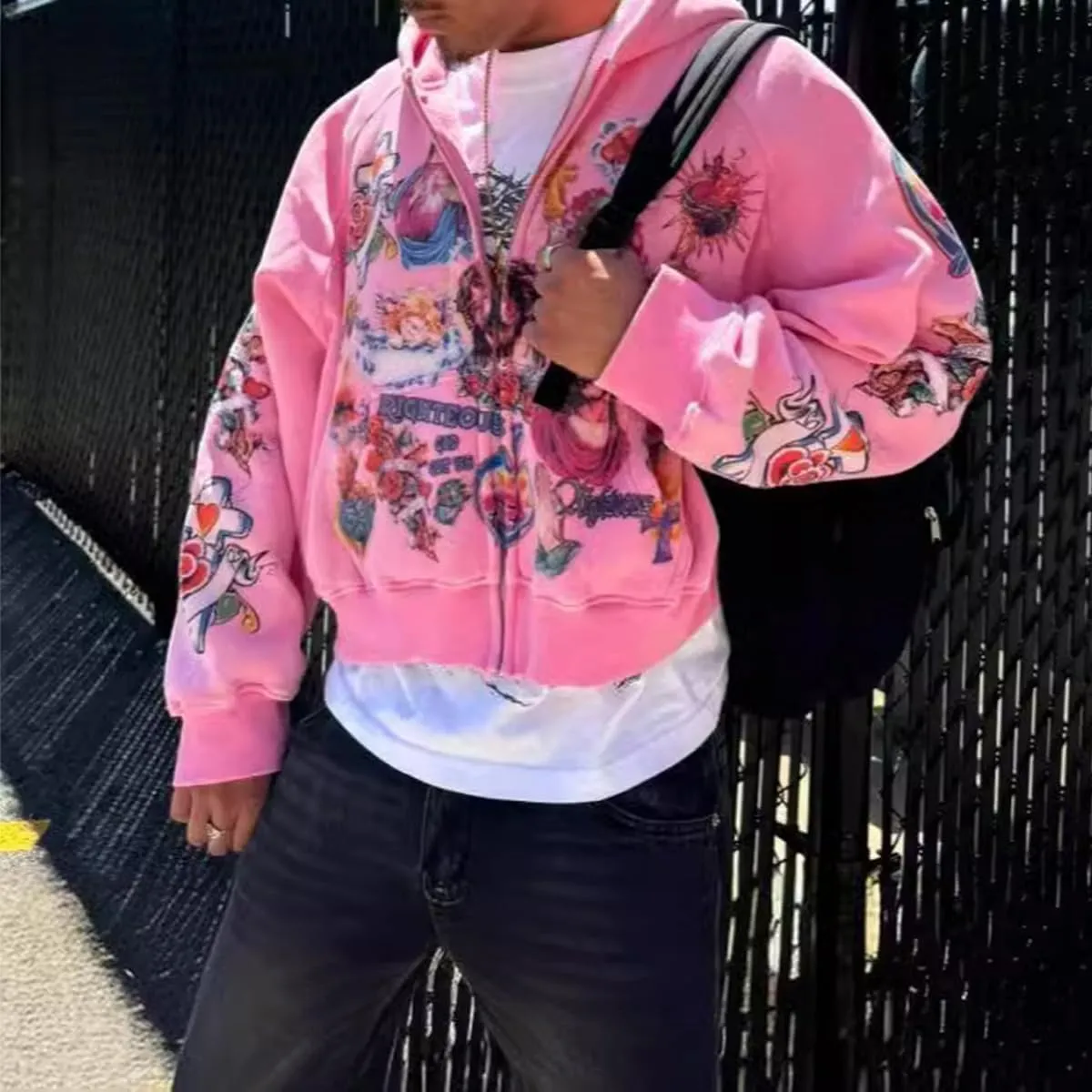 Y2k Zip up Hoodie Streetwear Graphic Oversized Rapper Hooded Sweatshirts Unisex Grunge Vintage Clothes