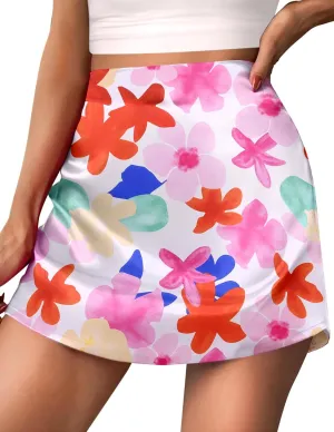 Zeagoo Womens Summer Mini Skirts Elastic High Waisted Stain A-Line Zipper Party Skirt 2025