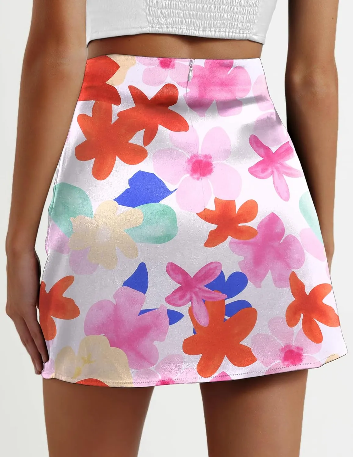 Zeagoo Womens Summer Mini Skirts Elastic High Waisted Stain A-Line Zipper Party Skirt 2025