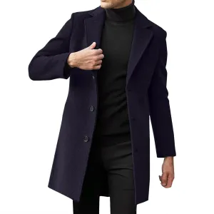 ZYXTIM Men's Casual Trench Coat Wool Blend Pea Coat Notched Collar Single Breasted Warm Winter Long Jacket Oversize Overcoat